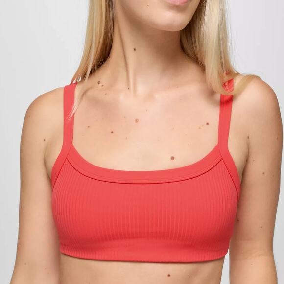 Prana Luxara Rib Sports Bra Women's S Rose Fire Scoop Neck Lightweight Stretch - Picture 2 of 7